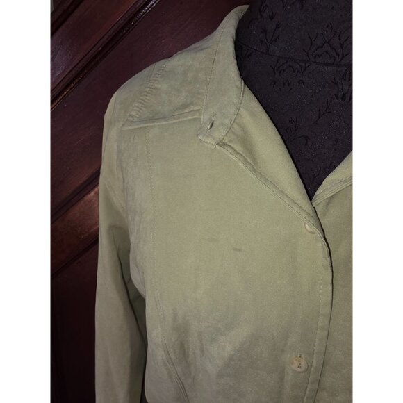 Talbots Womens Light Green Button-Up Long Sleeve Shirt Size L Suede Feel - Picture 2 of 7